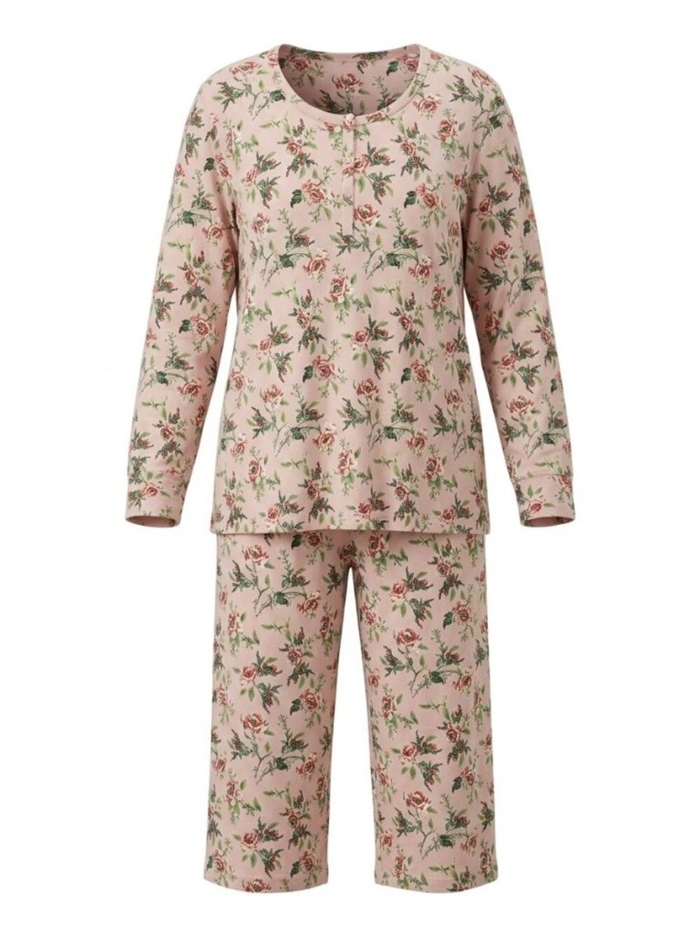 Charter Club Henley 2 Piece Ribbed Pajama Set Sz M Pink Floral Sleepwear Lounge